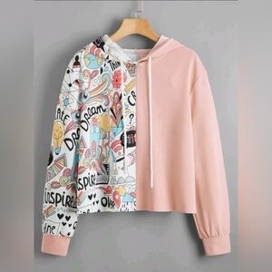 Mulvari Cartoon Graphic Spliced Hoodie Size Small